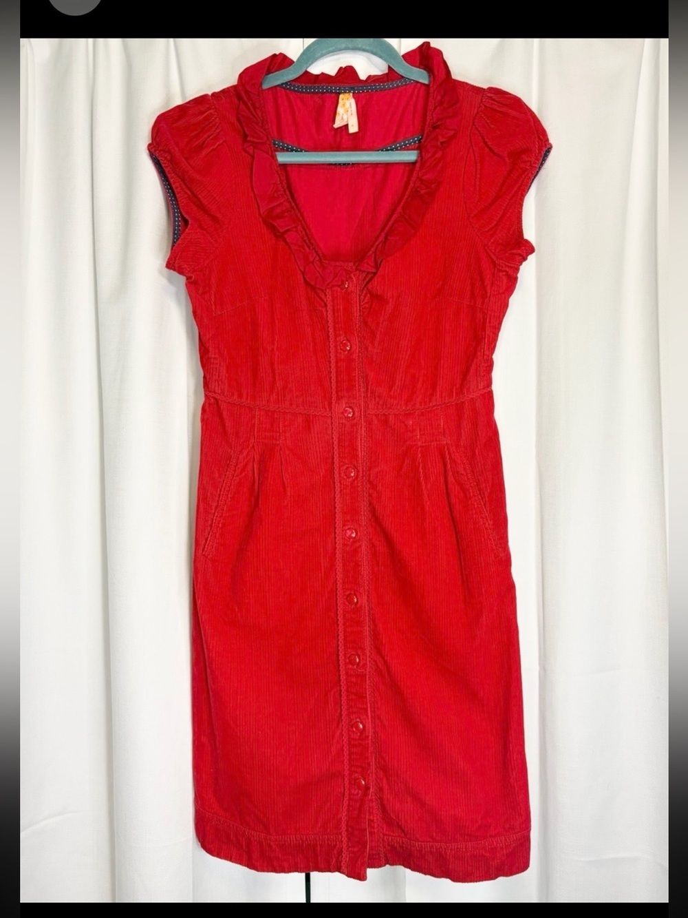 Y2K Maeve Anthropologie Red Coruroy & Silk Shift Wiggle Button Down Dress US 4